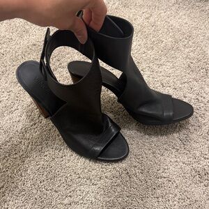 Vince Black Leather Open-Face Slingback Block Heels